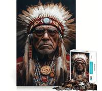 Puzzle da 1000 pezzi con ritratto di capo nativo americano per adolescenti, gioco mentale divertente per il tempo libero, taglio di alta qualità, regalo pensato con cura (38x26cm)