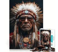 Puzzle da 1000 pezzi con ritratto di capo nativo americano per adulti, giocattolo Logic Boost Joy Premium Edge, sorpresa di compleanno (50x75cm)