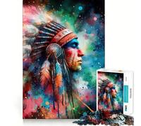 Puzzle da 1000 pezzi con ritratto di capo nativo americano per adulti, gioco di logica e svago, bordi lisci, regalo affettuoso (50x75cm)