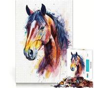 Puzzle da 1000 pezzi con ritratto di cavallo ad acquerello,gioco di concentrazione mentale,tagli di precisione,bordi lisci,attività rilassante per serate tranquille (50x75cm)