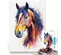 Puzzle da 1000 pezzi con ritratto di cavallo ad acquerello per adolescenti,stimolante per la mente,divertente,senza spazi vuoti,incastro perfetto,piacevole svago per interni accoglienti (38x52cm)