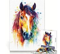 Puzzle da 1000 pezzi con ritratto di cavallo ad acquerello per adulti, ideale per sviluppare la concentrazione, favorire la consapevolezza e il benessere Regalo significativo (38x52cm)