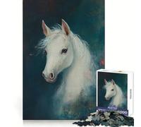 Puzzle da 1000 pezzi con ritratto di cavallo bianco per adolescenti, ideale per allenare la concentrazione, per il tempo libero e per un regalo speciale (38x52cm)