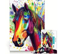 Puzzle da 1000 pezzi con ritratto di cavallo in stile Pop Art arcobaleno per adolescenti, gioco di logica fine, facile da usare, bordi puliti, regalo per le feste (38x26cm)