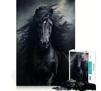 Puzzle da 1000 pezzi con ritratto di cavallo nero e bordi senza soluzione di continuità,gioco di logica e divertimento,ideale per momenti di svago,regalo artistico di Natale 38x52cm