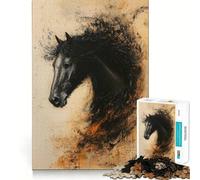 Puzzle da 1000 pezzi con ritratto di cavallo nero,gioco di incastro preciso,stimola la logica,ideale per il tempo libero e come regalo di compleanno 38x26cm