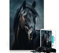 Puzzle da 1000 pezzi con ritratto di cavallo nero,gioco di incastro preciso,stimola la logica,ideale per il tempo libero e come regalo di compleanno 38x26cm