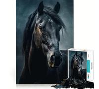 Puzzle da 1000 pezzi con ritratto di cavallo nero,incastro perfetto,decorazione,rompicapo,regalo,gioco di pace,opera d'arte natalizia 38x52cm