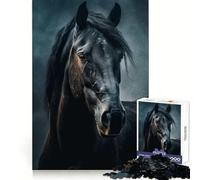Puzzle da 1000 pezzi con ritratto di cavallo nero per adolescenti, stimolante per la mente, per un relax consapevole, con bordi lisci, elegante regalo di Natale (38x26cm)