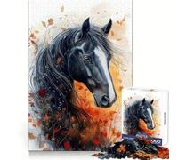 Puzzle da 1000 pezzi con ritratto di cavallo nero per adulti e ragazzi, ideale per allenamento mentale, relax e divertimento, con bordi definiti Un pensiero speciale per Natale (50x75cm)