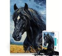 Puzzle da 1000 pezzi con ritratto di cavallo nero,ritaglio preciso,attività di gioco intelligente,momento di relax,regalo di compleanno 50x75cm