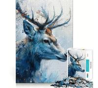 Puzzle da 1000 pezzi con ritratto di cervo blu,accurato e divertente da comporre,stimola la mente,ideale per momenti di relax e come decorazione natalizia 38x52cm