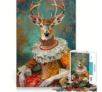 Puzzle da 1000 pezzi con ritratto di cervo in stile rococò per ragazzi, gioco di intelletto, relax mentale, taglio di qualità, regalo per le vacanze (38x52cm)