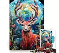 Puzzle da 1000 pezzi con ritratto di cervo in vetro colorato per adulti, gioco di logica, divertimento in casa, bordi precisi, oggetto da collezione 38x26cm