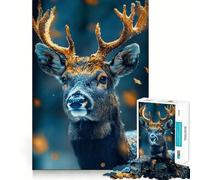 Puzzle da 1000 pezzi con ritratto di cervo innevato per adulti, gioco di logica antistress, taglio di precisione, regalo per le festività (50x75cm)