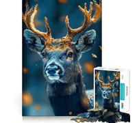 Puzzle da 1000 pezzi con ritratto di cervo innevato per ragazzi, gioco di logica fine, facile da usare, bordi precisi, regalo per le festività (38x52cm)