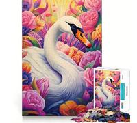 Puzzle da 1000 pezzi con ritratto di cigno e fiori per adulti, gioco di logica e intrattenimento rilassante, pezzo di alta qualità 38x26cm