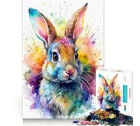 Puzzle da 1000 pezzi con ritratto di coniglio ad acquerello per ragazzi,divertente attività di memoria,facile da completare e rilassante,ideale per attività di gruppo al chiuso (50x75cm)