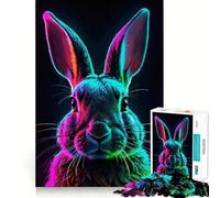 Puzzle da 1000 pezzi con ritratto di coniglio al neon per adolescenti, rompicapo divertente per il tempo libero, arte da assemblare e da collezione (38x52cm)