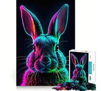 Puzzle da 1000 pezzi con ritratto di coniglio al neon per adulti, gioco rompicapo divertente da fare insieme, taglio perfetto, regalo per le vacanze (50x75cm)