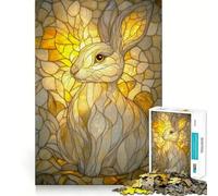 Puzzle da 1000 pezzi con ritratto di coniglio in vetro colorato per adolescenti ideale per rafforzare la memoria creare un'atmosfera tranquilla e serena con bordi di qualità e un regalo perfetto