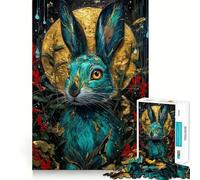 Puzzle da 1000 pezzi con ritratto di coniglio turchese e oro per adulti, puzzle di memoria, sollevamento lento, goditi l'assemblaggio dell'immagine, regalo creativo 50x75cm