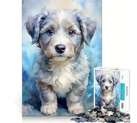Puzzle da 1000 pezzi con ritratto di cucciolo ad acquerello per adulti,gioco di memoria e allenamento della mente,taglio laser per un incastro perfetto, alleviare lo stress (38x52cm)