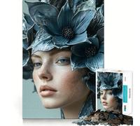 Puzzle da 1000 pezzi con ritratto di donna con copricapo floreale,gioco di logica divertente,design a incastro perfetto, riunioni di famiglia (38x26cm)