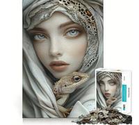 Puzzle da 1000 pezzi con ritratto di donna con lucertola,gioco di logica divertente,design a incastro perfetto, riunioni di famiglia (50x75cm)