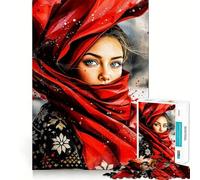 Puzzle da 1000 pezzi con ritratto di donna con sciarpa rossa,gioco di logica e pensiero creativo,taglio preciso,precisione e abilità manuale,ideale per momenti di relax e allenamento mentale a casa