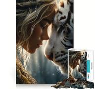 Puzzle da 1000 pezzi con ritratto di donna e tigre bianca per adulti,gioco di abilità e pensiero strategico,fustellatura di alta precisione,sfida divertente per il tempo libero (38x52cm)