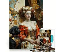 Puzzle da 1000 pezzi con ritratto di donna rinascimentale e barboncino, ideale per adulti, per rafforzare la memoria, per il divertimento di gruppo, con bordi puliti ed elegante (38x26cm)