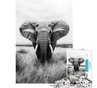 Puzzle da 1000 pezzi con ritratto di elefante in scala di grigi impegnativo da completare difficile gioco educativo adatto a persone dai 14 anni in su (38x26cm)