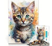 Puzzle da 1000 pezzi con ritratto di gattino ad acquerello,ideale per ragazzi,gioco stimolante per la mente,montaggio sicuro e stabile,attività divertente per tutta la famiglia (50x75cm)