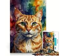 Puzzle da 1000 pezzi con ritratto di gatto arancione ad acquerello, ideale per ragazzi, stimolante per la mente e per tutta la famiglia Dimensioni precise, regalo memorabile (38x26cm)