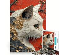 Puzzle da 1000 pezzi con ritratto di gatto decorato, ideale per ragazzi, gioco di abilità mentale, divertimento rilassante, design da assemblare, (50x75cm)