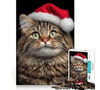 Puzzle da 1000 pezzi con ritratto di gatto e cappello di Babbo Natale,ritaglio preciso,gioco creativo per stimolare la mente,momento di relax,regalo di compleanno o hobby (38x52cm)