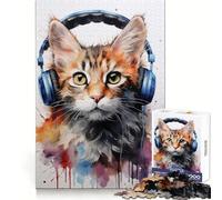 Puzzle da 1000 pezzi con ritratto di gatto e cuffie, ideale per adolescenti, stimolante per la mente, per un relax consapevole, con bordi lisci e un'elegante idea regalo per Natale (50x75cm)