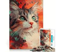 Puzzle da 1000 pezzi con ritratto di gatto e sfondo astratto,giunture lisce,divertente gioco di abilità,gioco casual,decorazione natalizia (50x75cm)