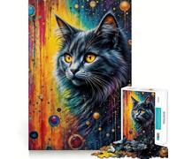 Puzzle da 1000 pezzi con ritratto di gatto e sfondo astratto,ritaglio preciso,gioco di abilità mentale,gioco facile,regalo di Natale (50x75cm)