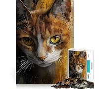 Puzzle da 1000 pezzi con ritratto di gatto e sfondo astratto,taglio preciso,gioco creativo per la mente,momento di relax,regalo di compleanno,hobby (50x75cm)