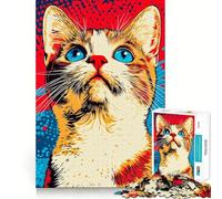 Puzzle da 1000 pezzi con ritratto di gatto in stile Pop Art per adulti, rompicapo rilassante, immagine da assemblare, oggetto ideale per i desideri di Babbo Natale (38x52cm)
