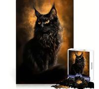 Puzzle da 1000 pezzi con ritratto di gatto Maine Coon nero, ideale per ragazzi, un passatempo stimolante e divertente, perfetto come regalo per le feste (38x52cm)
