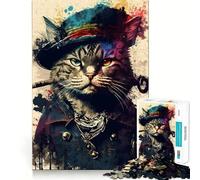 Puzzle da 1000 pezzi con ritratto di gatto pirata,gioco di precisione,attività per la mente,divertimento per il tempo libero,regalo di compleanno (38x26cm)