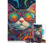 Puzzle da 1000 pezzi con ritratto di gatto psichedelico per adolescenti, gioco per allenare la mente, rilassante, evasione artistica, regalo premuroso 38x26cm