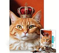 Puzzle da 1000 pezzi con ritratto di gatto regale e corona, ideale per adulti, per rafforzare la memoria, per il divertimento di gruppo, con bordi puliti ed elegante (50x75cm)