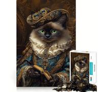 Puzzle da 1000 pezzi con ritratto di gatto regale e libro per adulti, gioco intelligente e divertente, con bordi lisci, ideale per decorare le pareti (38x52cm)