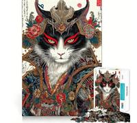 Puzzle da 1000 pezzi con ritratto di gatto samurai in stile Ukiyo-e per adulti, gioco stimolante per la mente, rilassante e divertente, con tagli precisi, ideale come regalo di Natale (38x26cm)