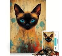 Puzzle da 1000 pezzi con ritratto di gatto siamese su legno, ideale per adolescenti, per migliorare la memoria e il tempo libero Pezzo unico con motivo natalizio 38x26cm