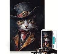 Puzzle da 1000 pezzi con ritratto di gatto steampunk per adolescenti, ideale per migliorare la memoria, rilassare la mente e creare opere d'arte di alta qualità 38x26cm
